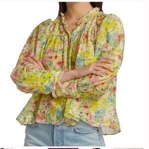 LoveShackFancy Floral Yellow and Pink Blouse